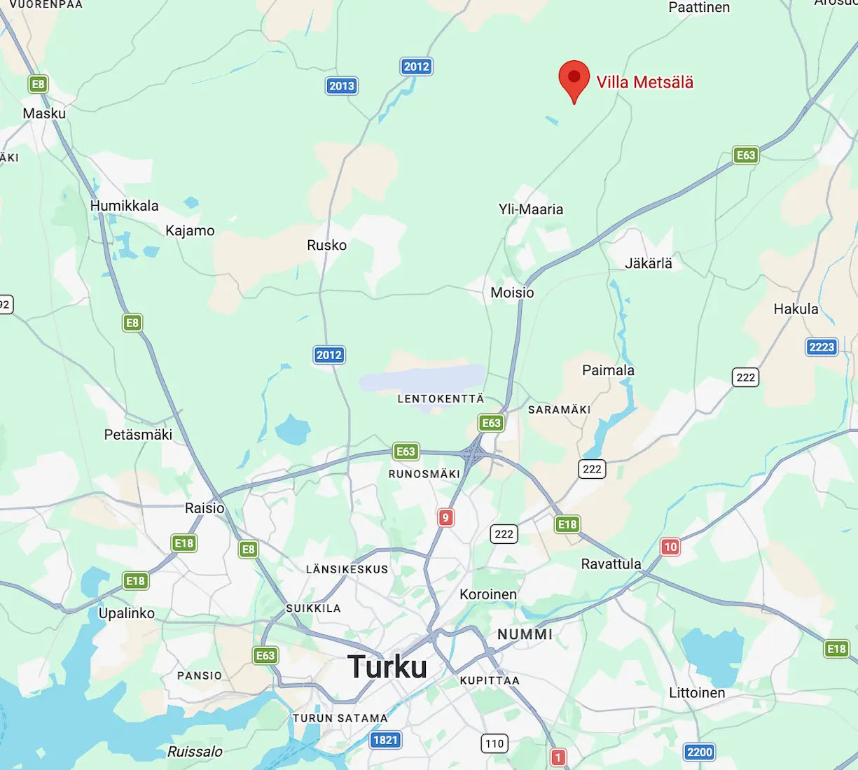 Kartta: Villa Metsälä, Krouvintie 94, 21330 Turku (Paattinen)